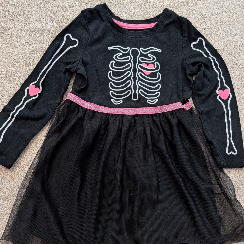 Cat & Jack Black Skeleton Dress with Pink Accents